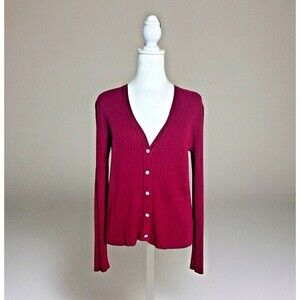Calligraphie Maroon Jeweled Button Down Cardigan Dressy Sweater Long Sleeve sz S